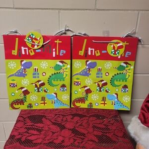 X2 Set NWT Dino-Mite Christmas Gift Bags with Dinosaurs